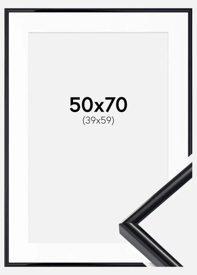 Ramme Victoria Sort 50x70 cm - Passepartout Hvid 40x60 cm