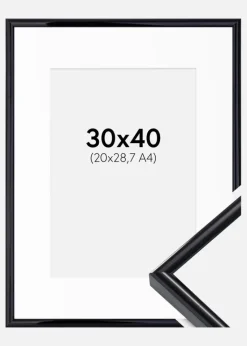 Ramme Victoria Sort 30x40 cm - Passepartout Hvid 21x29,7 cm (A4)