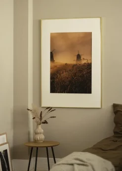 Ramme Visby Blank Guld 70x100 cm - Passepartout Hvid 24x36 inches