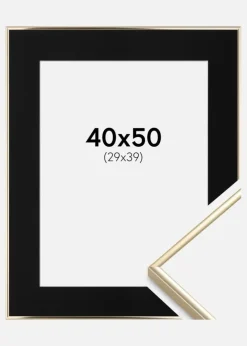Ramme Visby Blank Guld 40x50 cm - Passepartout Sort 30x40 cm