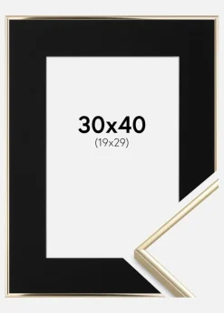 Ramme Visby Blank Guld 30x40 cm - Passepartout Sort 20x30 cm