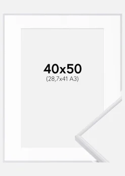 Ramme Visby Hvid 40x50 cm - Passepartout Hvid 29,7x42 cm (A3)