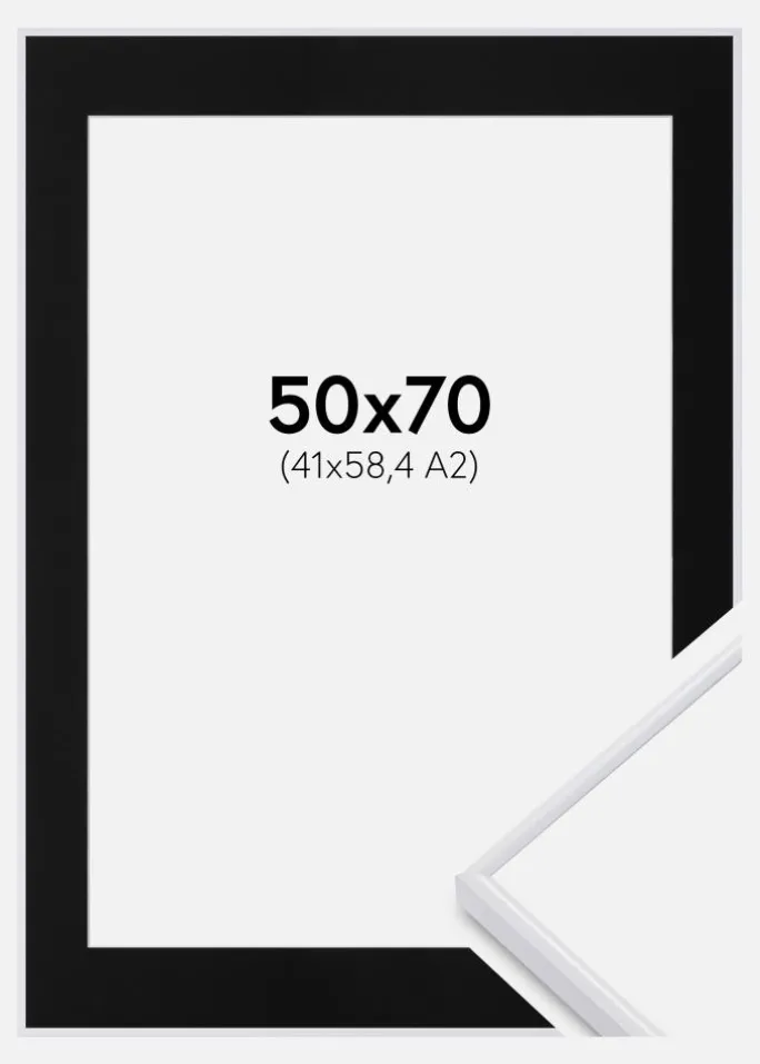 Ramme Visby Sort 50x70 cm - Passepartout Sort 42x59,4 cm (A2)