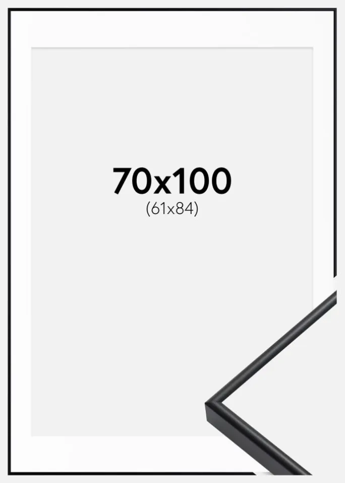 Ramme Visby Sort 70x100 cm - Passepartout Hvid 62x85 cm
