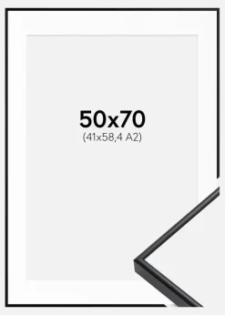 Ramme Visby Sort 50x70 cm - Passepartout Hvid 42x59,4 cm (A2)
