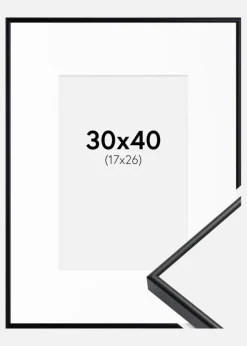 Ramme Visby Sort 30x40 cm - Passepartout Hvid 18x27 cm