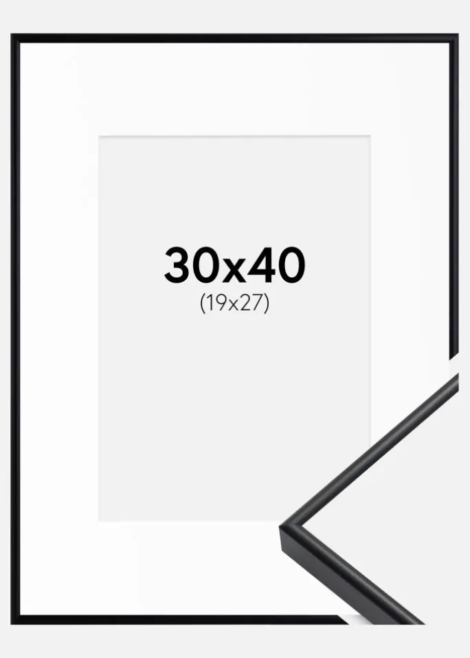 Ramme Visby Sort 30x40 cm - Passepartout Hvid 20x28 cm