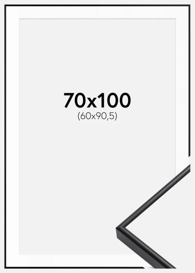 Ramme Visby Sort 70x100 cm - Passepartout Hvid 61x91,5 cm