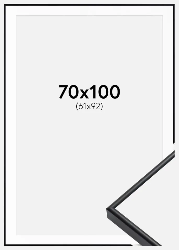 Ramme Visby Sort 70x100 cm - Passepartout Hvid 62x93 cm