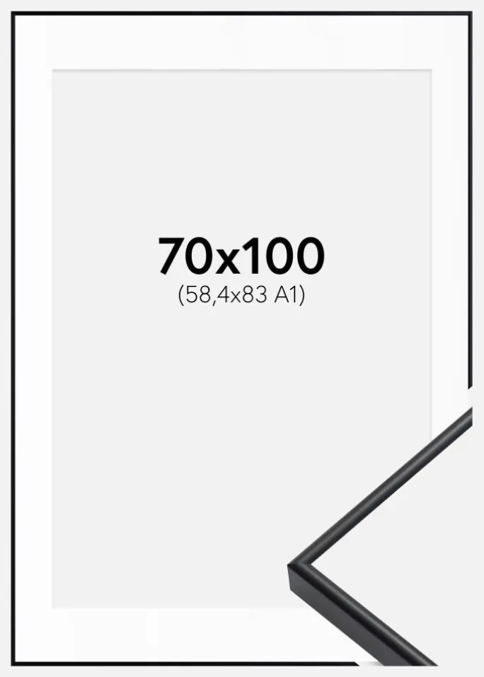 Ramme Visby Sort 70x100 cm - Passepartout Hvid 59,4x84 cm (A1)