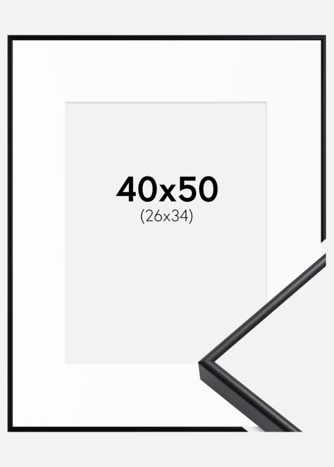 Ramme Visby Sort 40x50 cm - Passepartout Hvid 27x35 cm