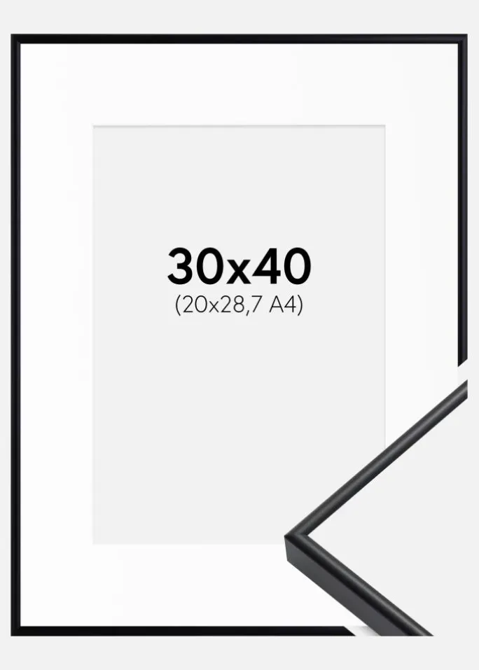 Ramme Visby Sort 30x40 cm - Passepartout Hvid 21x29,7 cm (A4)