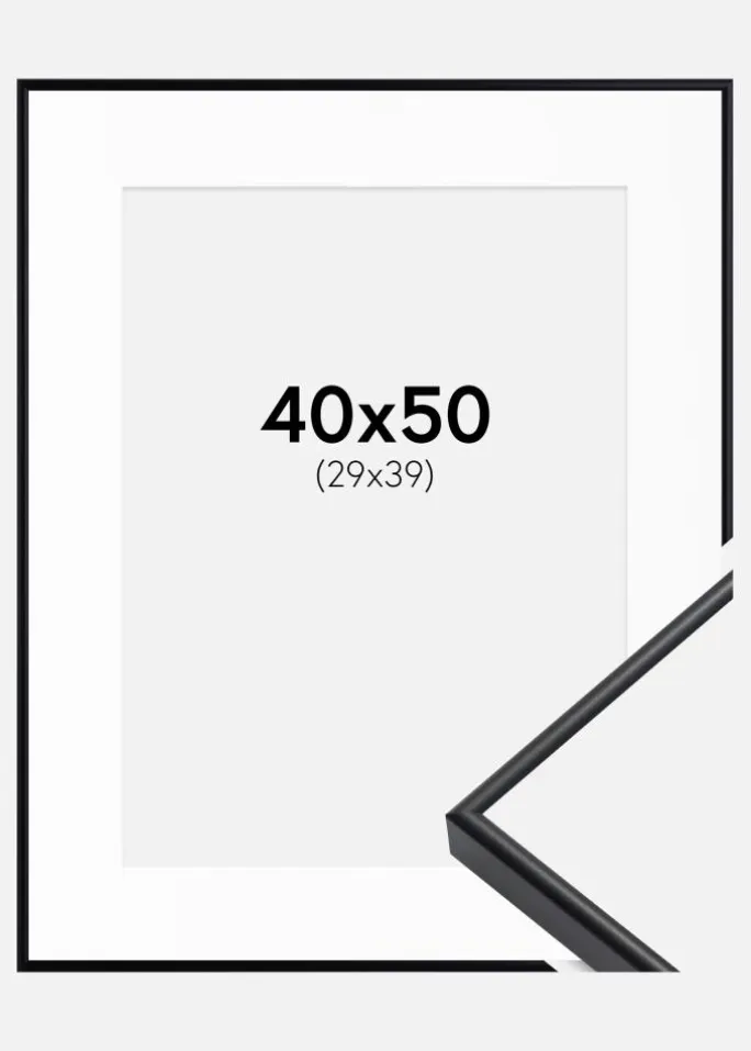 Ramme Visby Sort 40x50 cm - Passepartout Hvid 30x40 cm