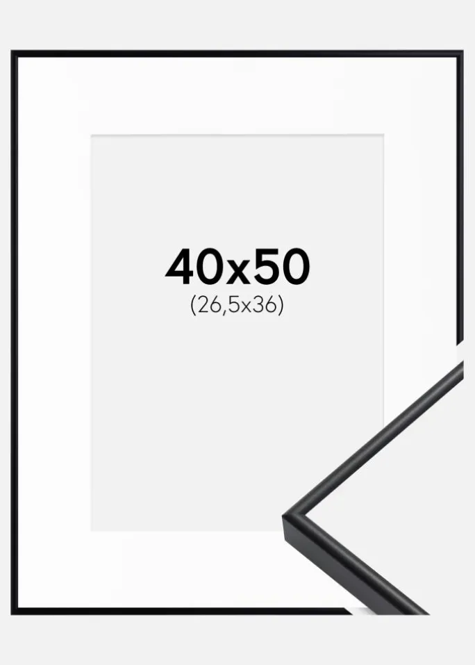 Ramme Visby Sort 40x50 cm - Passepartout Hvid 27,5x37 cm
