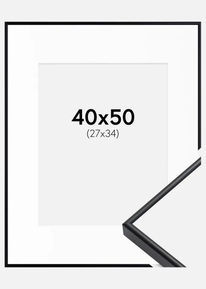 Ramme Visby Sort 40x50 cm - Passepartout Hvid 28x35 cm