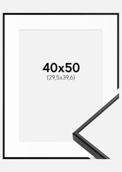 Ramme Visby Sort 40x50 cm - Passepartout Hvid 12x16 inches