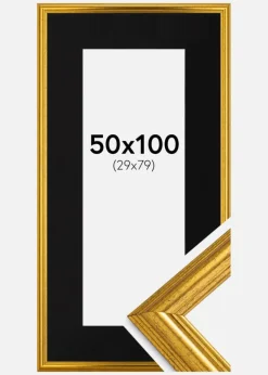 Ramme Västkusten Guld 50x100 cm - Passepartout Sort 30x80 cm