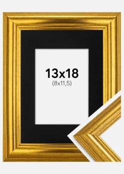 Ramme Västkusten Guld 13x18 cm - Passepartout Sort 9x12 cm