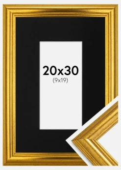 Ramme Västkusten Guld 20x30 cm - Passepartout Sort 10x20 cm