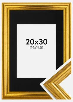 Ramme Västkusten Guld 20x30 cm - Passepartout Sort 15x21 cm (A5)