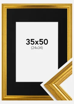 Ramme Västkusten Guld 35x50 cm - Passepartout Sort 25x35 cm