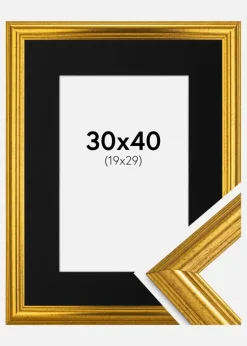 Ramme Västkusten Guld 30x40 cm - Passepartout Sort 20x30 cm