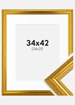 Ramme Västkusten Guld 34x42 cm - Passepartout Hvid 25x32 cm