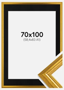 Ramme Västkusten Guld 70x100 cm - Passepartout Sort 59,4x84 cm (A1)