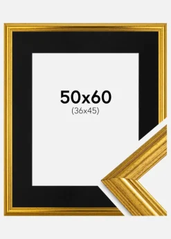 Ramme Västkusten Guld 50x60 cm - Passepartout Sort 37x46 cm