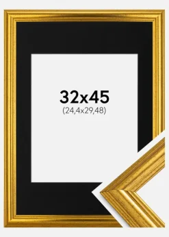 Ramme Västkusten Guld 32x45 cm - Passepartout Sort 10x12 inches