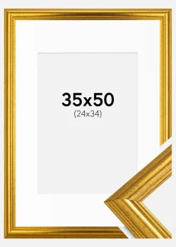 Ramme Västkusten Guld 35x50 cm - Passepartout Hvid 25x35 cm
