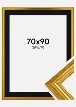 Ramme Västkusten Guld 70x90 cm - Passepartout Sort 60x80 cm