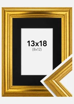 Ramme Västkusten Guld 13x18 cm - Passepartout Sort 9x13 cm