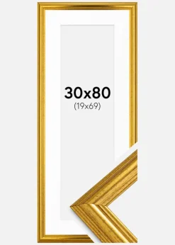 Ramme Västkusten Guld 30x80 cm - Passepartout Hvid 20x70 cm