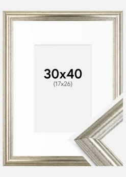 Ramme Västkusten Sølv 30x40 cm - Passepartout Hvid 18x27 cm