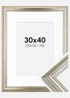 Ramme Västkusten Sølv 30x40 cm - Passepartout Hvid 21x29,7 cm (A4)