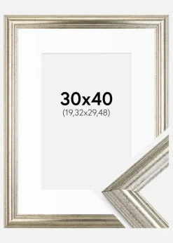 Ramme Västkusten Sølv 30x40 cm - Passepartout Hvid 8x12 inches