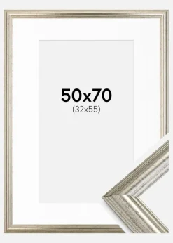 Ramme Västkusten Sølv 50x70 cm - Passepartout Hvid 33x56 cm
