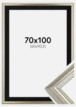 Ramme Västkusten Sølv 70x100 cm - Passepartout Sort 61x91,5 cm