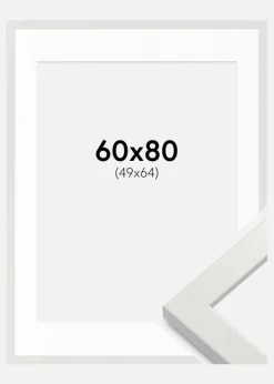 Ramme White Wood Glossy 60x80 cm - Passepartout Hvid 50x65 cm