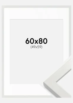 Ramme White Wood Glossy 60x80 cm - Passepartout Hvid 50x60 cm