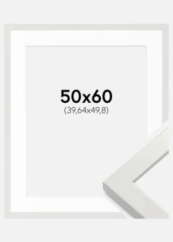 Ramme White Wood Glossy 50x60 cm - Passepartout Hvid 16x20 inches