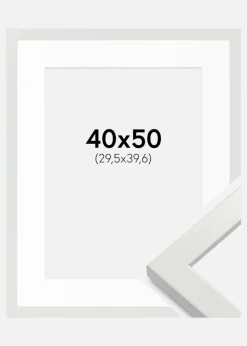 Ramme White Wood Glossy 40x50 cm - Passepartout Hvid 12x16 inches