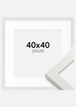 Ramme White Wood Glossy 40x40 cm - Passepartout Hvid 30x30 cm