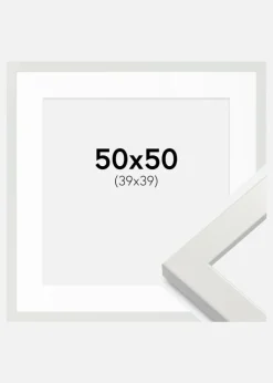 Ramme White Wood Glossy 50x50 cm - Passepartout Hvid 40x40 cm