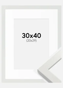 Ramme White Wood Glossy 30x40 cm - Passepartout Hvid 21x30 cm