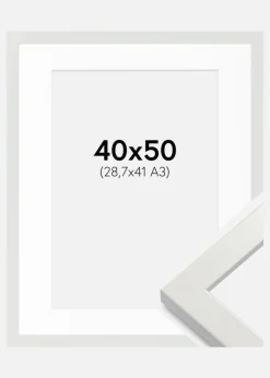 Ramme White Wood Glossy 40x50 cm - Passepartout Hvid 29,7x42 cm (A3)