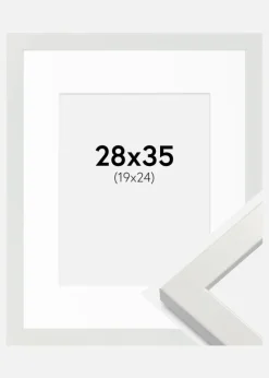 Ramme White Wood Glossy 28x35 cm - Passepartout Hvid 20x25 cm