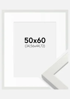 Ramme White Wood Glossy 50x60 cm - Passepartout Hvid 14x18 inches