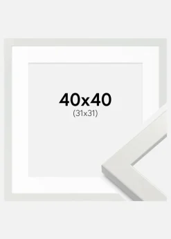 Ramme White Wood Glossy 40x40 cm - Passepartout Hvid 32x32 cm